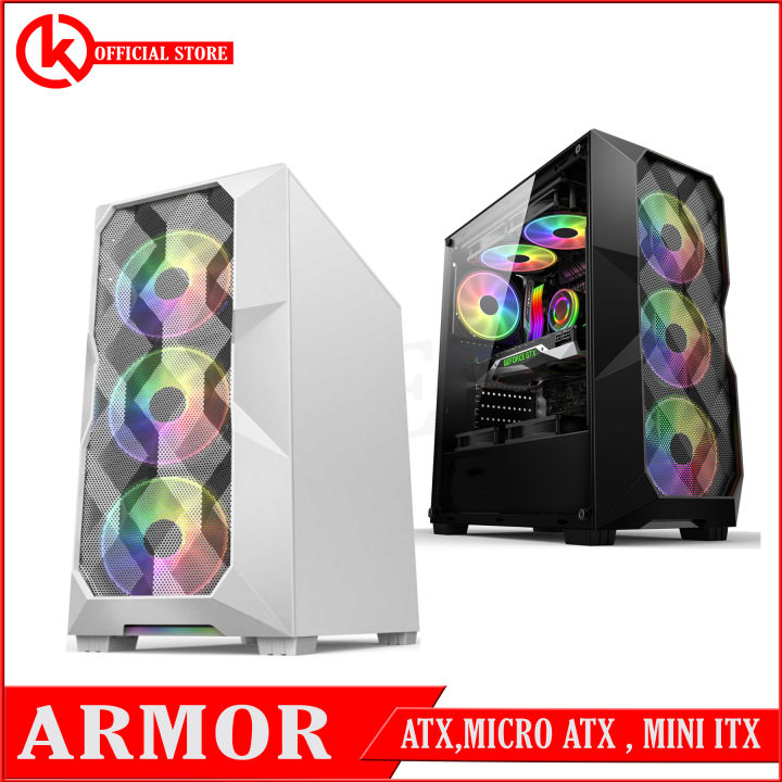 KEYTECH ARMOR WHITE | BLACK Popular Design PC ATX Tower Computer Box ...