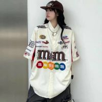 เสื้อยืดคาร์ดิแกน แขนสั้น พิมพ์ลาย American Street M Bean ทรงหลวม ขนาดใหญ่ สําหรับผู้ชาย และผู้หญิง 9124