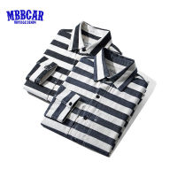 เสื้อเชิ้ตแฟชั่นสไตล์มหาลัยผู้ชายคนใหม่ฤดูใบไม้ร่วง MBBCAR แขนยาวคอปกสีดำและสีขาวอเมริกาแบบย้อนยุค