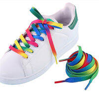 1คู่ที่มีสีสัน Laces Rainbow Gradient พิมพ์ผ้าใบแบนรองเท้าลูกไม้รองเท้า Casual Chromatic สี Shoelaces Strings 110ซม.