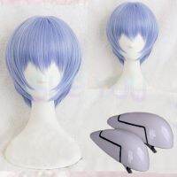 【ใหม่】 EVA Ayanami Rei วิกผมสั้นแสงสีฟ้าทนความร้อนสังเคราะห์ผมคอสเพลย์ H Eadwear Haripins วิกผมหมวก