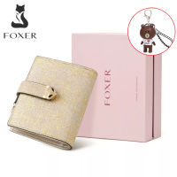 TOP☆Foxer Lady Fashion Money Wallet Women Chic Small Coin Pocket Female Luxury Split Leather Money Purse Shine Multi-function Wallet