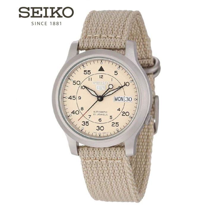 Đồng hồ nam chính hãng Seiko Máy Cơ SNK803K2S Dây Nato - Mặt Màu Be - Bảo  Hành Chính Hãng 18 Tháng 