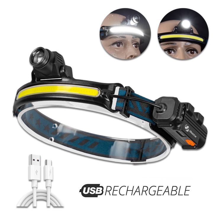 ไฟฉายคาดหัว-led-mini-headlamp-ไไฟฉายคาดหัวสำหรับทำงานกลางแจ้งโคมไฟ-ฟฉายคาดหัวแรงสูง-แบตเตอรี่ทนทาน-motion-sensor-3-modes-xpg-cob-headlight-rechargeable