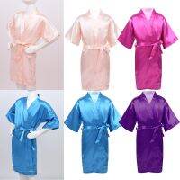 [Xiaoli clothing] เด็กเด็กสาวสีทึบซาตินกิโมโนเสื้อคลุมเสื้อคลุมอาบน้ำ Nightgown ชุดนอนชุดการแต่งกายสำหรับสปางานแต่งงานวันเกิด