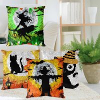 Halloween Series Latch Hook Kits DIY Pillow Segment Embroidery Materials Package Handcraft Cross Stitch Kit Crochet Supplies