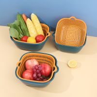 【CW】 3-Piece Set Drain Basket Fruit And Vegetable Washing Basin Double-Layer Hot Pot Platter Household Plastic Supplies