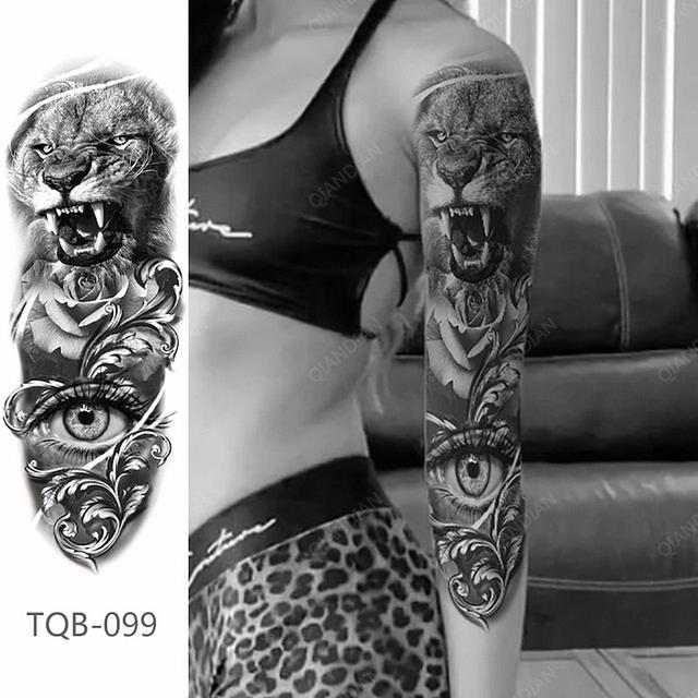 full-arm-temporary-tattoo-lady-gun-eye-flower-tiger-lion-skull-eagle-women-body-leg-waterproof-sticker-cool-man-totem-sleeve