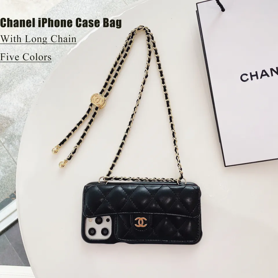CHANEL Tweed Quilted iPhone XII Pro Max Case With Chain Yellow