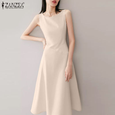 (สินค้ามาใหม่)(จัดส่งฟรี)Fancystyle ZANZEA ชุดเดรสเข้ารูปแขนกุดสไตล์เกาหลีของผู้หญิงเที่ยวกลางคืนชุดเดรสมิดีเสื้อสายเดี่ยวสีพื้น #11