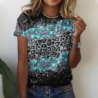 Summer Y2K Womens Fashion T-shirts Leopard O-neck Streetwear Tees for Girls Loose Oversized Short Sleeve Tops Female Pullover