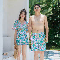 2023 New Couple Swimwear Dress Style plus-Sized plus-Sized er Slimming Cover Belly Swimsuit Female Mens Beach Shorts