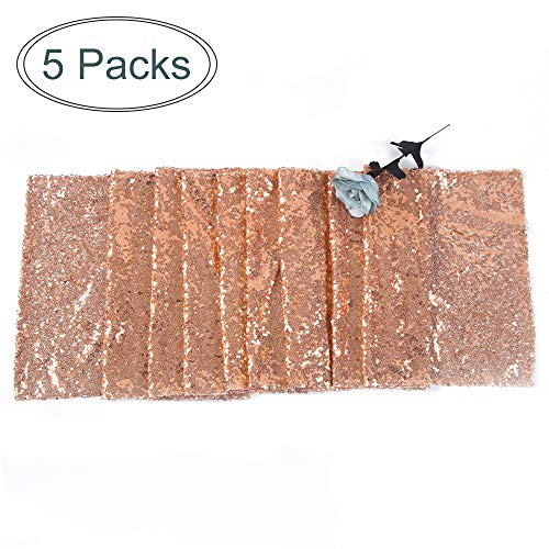 JYFLZQ 5-Pack Sequin Table Runner Party Supplies Decor for Wedding Birthday Baby Shower 12 x 72, Gold 