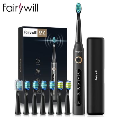 Fairywill FW-507แปรงสีฟันไฟฟ้าพลังคลื่นเสียง5โหมดเครื่องชาร์จ USB เปลี่ยนแปรงฟันจับเวลาแปรงสีฟันคลื่นเสียง8หัวแปรง