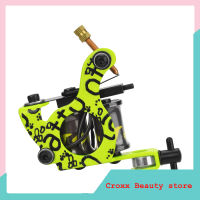 10 Wraps สีเหลืองมะนาว Letter Tattoo Coils Machine Professional Electroplated Iron Frame Tattoo Machine (ไม่มีสายตะขอ)