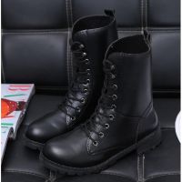 Ready stock Womens Combat Boots PU Leather Military Lace Up Motorcycle Shoes