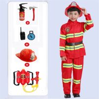 （NEW） Fireman Uniform Children Sam Cosplay Luxury Firefighter Toys Set Boy Girl Halloween Fancy Party Performance Costume Gift