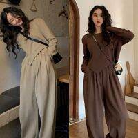 COD DSGERTRYTYIIO Vintage Hong Kong style chic fried Retro suit Street Fashion Casual Lazy Sweatshirt Womens Wide-Leg Pants Two-Piece 4.2