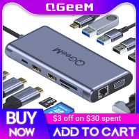 Qgeem Dual HDMI VGA USB Type C ศูนย์กลางสำหรับ Macbook Pro USB C Hub การอ่านไมโครการ์ด SD 4K RJ45 PD อะแดปเตอร์ฮับ USB Triple Display