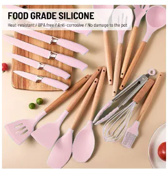 Silicone Kitchen Utensils Set 19Pcs Non-Stick Cookware For Wooden Spatula  Egg Beaters Kitchenware Kitchen Accessories