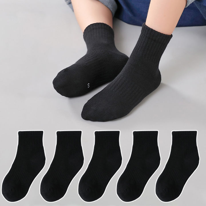 1ชิ้นสีทึบถุงเท้าเด็กสีดำสีขาวฤดูร้อนที่เรียบง่ายลูกวัวถุงเท้าผ้าฝ้ายแท้บางเข่าถุงเท้า