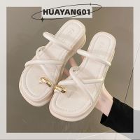 HUAYANG01 2023แฟชั่นใหม่สุดฮอต] แพลตฟอร์มรองเท้าแตะสำหรับผู้หญิงกลางแจ้งสำหรับฤดูร้อนคลิปนิ้วเท้าเลื่อนรองเท้าส้นสูงสำหรับงานปาร์ตี้