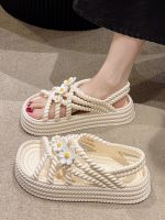 ●♀ Sponge cake thick-soled sandals womens outer wear 2023 new summer fairy wind cute flowers seaside beach Roman shoes