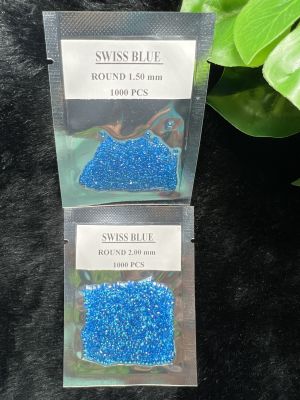 พลอย บลูโทพาซ สี Swiss Blue Topaz ขายยกกล่อง Round shape 1.50 มม mm 1000 เม็ด Pieces (พลอยสั่งเคราะเนื้อแข็ง)