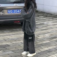 ◈ American retro gradient black and gray jeans for women ins fashion brand high street style straight loose wide leg dad pants