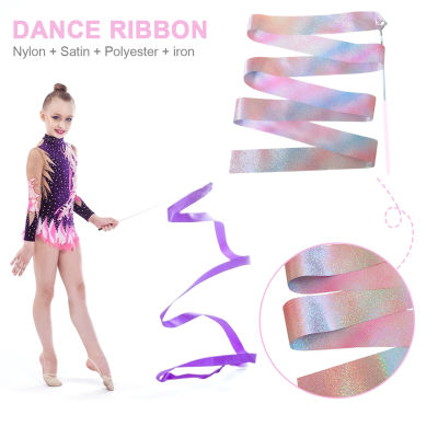 Flashing Glitter Dance Ribbon Rhythmic Art Gymnastics Ballet Twirling Rod Stick Kid Sport Training Practicing Toys Accessory