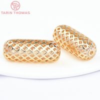 (7727) 6PCS 30x12MM 24K Gold Color Plated Brass Cylindrical Bracelet Beads septum Beads High Quality Diy Jewelry Accessories Beads