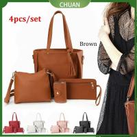 CHUAN 4Pcs/set หนังพียู กระเป๋า Crossbody ความจุสูงมาก แบบพกพาได้ กระเป๋าแบบสะพายไหล่ แฟชั่นสำหรับผู้หญิง ลำลองแบบสบายๆ ชุดกระเป๋าผู้หญิง ผู้หญิงผู้หญิงผู้หญิง