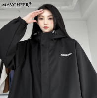 MAYCHEER   เสื้อฮู้ดดีไซน์แฟชั่นของผู้ชายมีซิปเสื้อคลุมใส่ได้ทุกเพศสีทึบลำลองแจ็คเก็ตแขนยาว