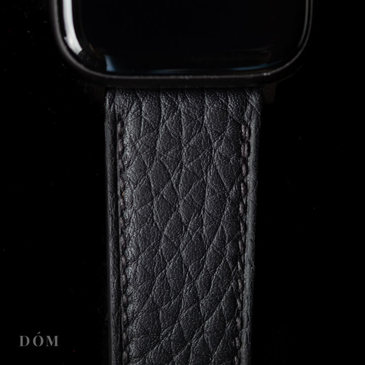 สายนาฬิกา-apple-watch-dom-type-02-black-สายนาฬิกาหนังแท้-german-deep-grain-สายแอปเปิ้ลวอชหนังแท้