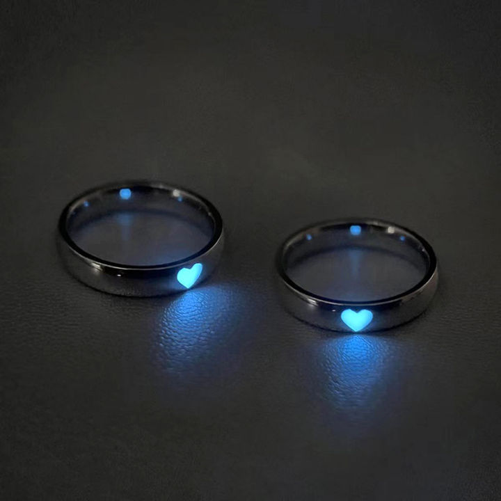 lowest-price-mh-แหวนหัวใจเรืองแสงแฟชั่นเข้มปรับได้แหวนคู่รักสีเงินสีชมพูสีฟ้าอ่อนเครื่องประดับของขวัญสำหรับคนรัก