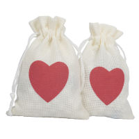 10pcslot 10x15cm Love Heart Pattern White Linen Drawstring Bags Valentines Day Party Wedding Jewelry Candy Gift Jute Pouch