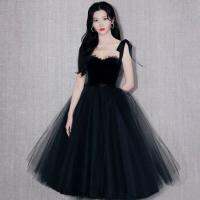 [COD]Scene sweet black condole belt dress female 2022 French elegant Audrey Hepburn w คิงหวานสีดำชุดสายรัดหญิง 2022 ฝรั่งเศสสง่างามสไตล์เฮปเบิร์วันเกิดชุดบาง 10.11