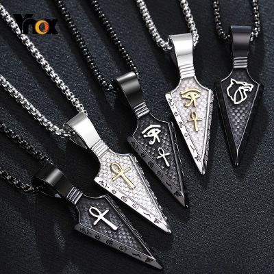 【CW】Vnox Gothic Viking Spear Men Necklace  Black Stainless Steel Tribal Arrow Wolf Horus Eyes Anka Cross Pendants Punk Jewelry