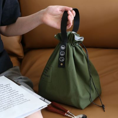 ：“{—— New Lh Bag Canvas Drawstring Insulation And Cold Storage Large-Capacity Camping Student Office Worker Lh Bag