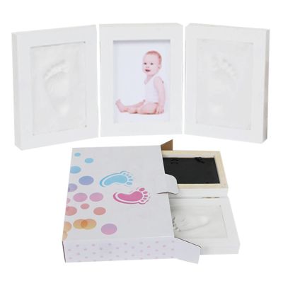 35x15.5cm Solid Wood Tri-fold Hand And Foot Print Photo Frame Keepsake Frame For Newborn Baby Souvenir Frame