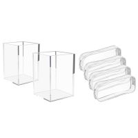 2 Pcs Acrylic Pen Holder Clear Desktop Pencil Organizer &amp; 4 Pcs Zipper Pen Pencil Case,Pencil Bag Makeup Pouch