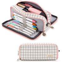 ANGOO Pencil Case Big Capacity 3 Compartments Canvas for Students