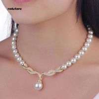 RichSBridal Women Necklace Faux Pearl Rhinestone Charms Wedding Earrings Jewelry Set