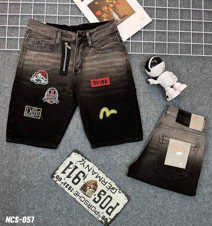 Quần short jean nam thêu logo ông địa EVISU DSQ chất bò co dãn nhẹ ...