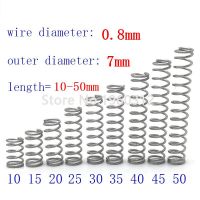 【☸2023 New☸】 gongfaz 20ชิ้นเส้นผ่าศูนย์กลางลวด = 0.8Mm Od = 7สเตนเลสสตีล Micro Return ขนาดเล็กการบีบอัดป้องกันการกัดกร่อนสปริง L = 10-50