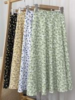 【CC】۞  Floral Printed Tulle Mi-long Skirts Waist Loose Female Umbrella Ladies