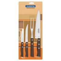 Tramontina Tradicional stainless steel knife set with natural wood handles, 4 pcs
