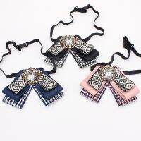 British Men Business Wedding Party Bowtie Chic Necktie Women Layer Elastic Band Strap Alloy Rhinestone Geometric Ribbon Bow Tie