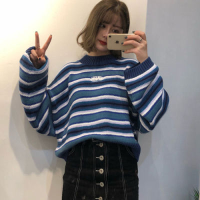 Women Autumn Casual Oversized Sweaters Harajuku O Neck Drop Shoulder Batwing Sleeve Knitted Jumper Student Loose Cute Sweater