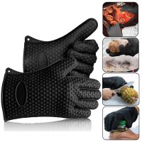 【CW】 1-2Pcs Silicone Microwave Gloves Bbq Baking Hot Pot Grill Oven Mitts Resistant Grilling